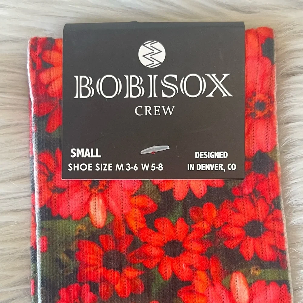 Bobisox athletic crew socks with Colorado art print red floral women’s size 5-8